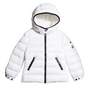 White MONCLER Hooded Puffer Jacket with Black Accents